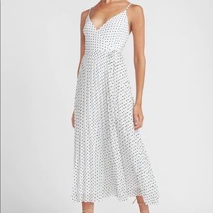 Express polka dot pleated wrap midi dress